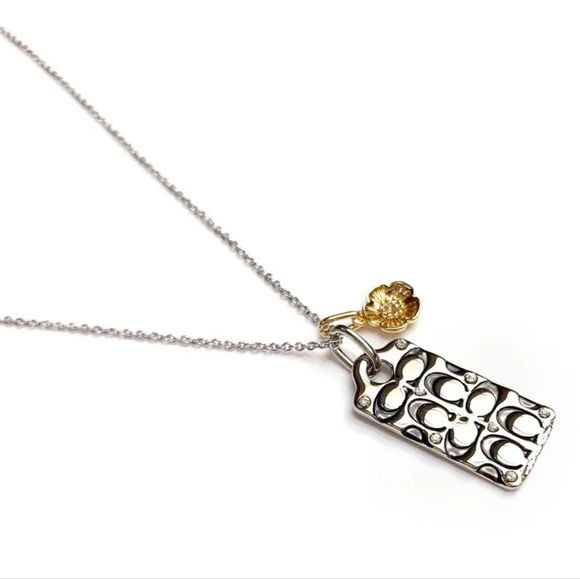 🩶COACH QUILTED LOGO TAG PENDANT NECKLACE - Picture 3 of 7